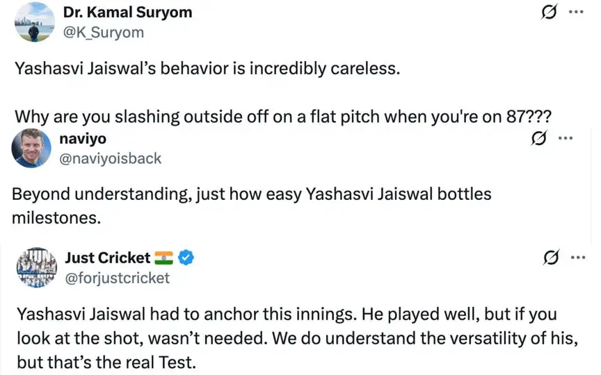 Fan tweet [Source: @K_Suryom, @naviyoisback, @forjustcricket/X.com]