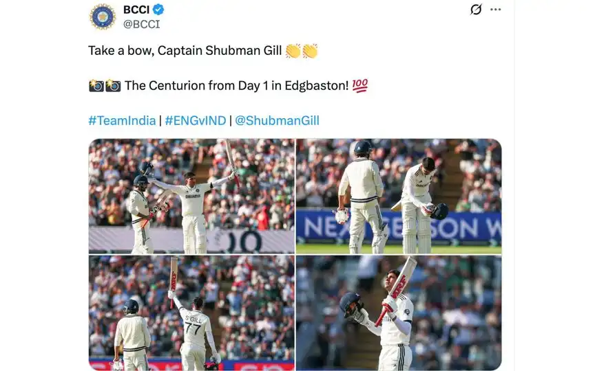 Shubman Gill scored 100 in second Test vs England [Source: @BCCI/X.com]