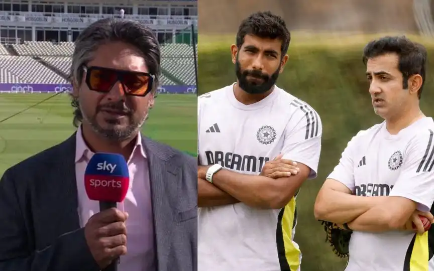  Sangakkara and Jasprit Bumrah with Gambhir [Source: @SkyCricket, @sujeetsuman1991/x]