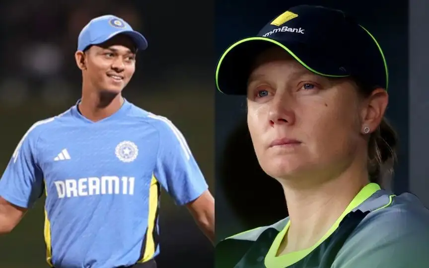 Yashasvi Jaiswal and Alyssa Healy [Source: @7Cricket/X.com]