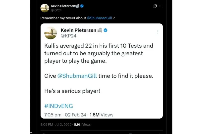 Pietersen's Tweet (Source: @KP24/x.com)