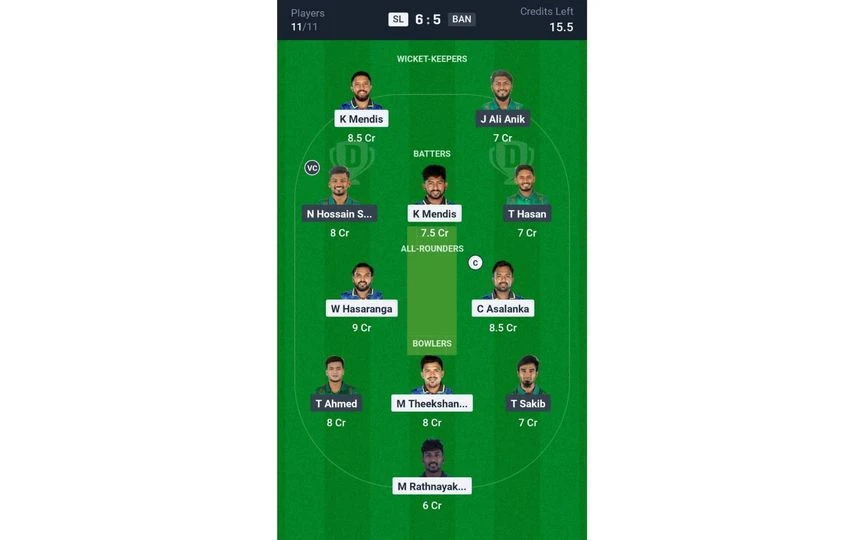 SL vs BAN 2nd ODI: Dream11 Team 1 [Source: @Dream11 App]