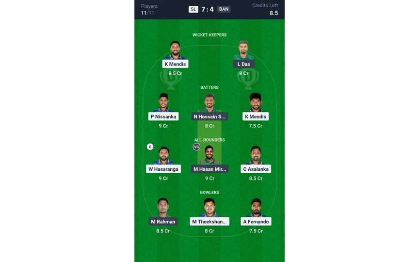 SL vs BAN 2nd ODI: Dream11 Team 2 [Source: @Dream11 App]