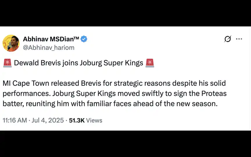 Post on X about Dewald Brevis (Source:@Abhinav_hariom/X.com)