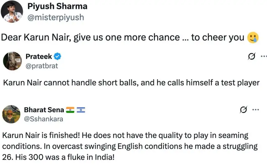 Fan tweets [Source: @misterpiyush, @pratbrat, @Sshankara/X.com]