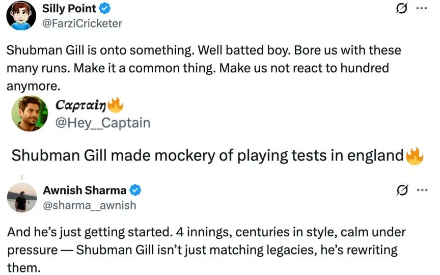 Fan tweets [Source: @FarziCricketer, @Hey__Captain, @sharma__awnish/X.com]