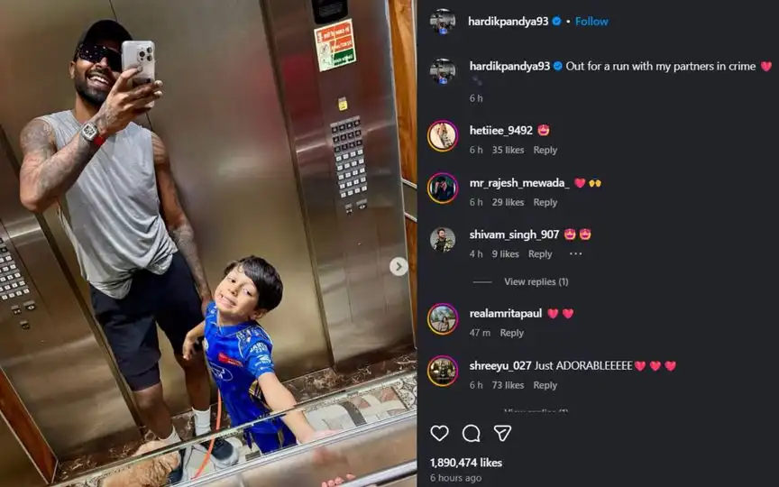 Hardik Pandya's Instagram post [Source: @hardikpandya93/X.com]