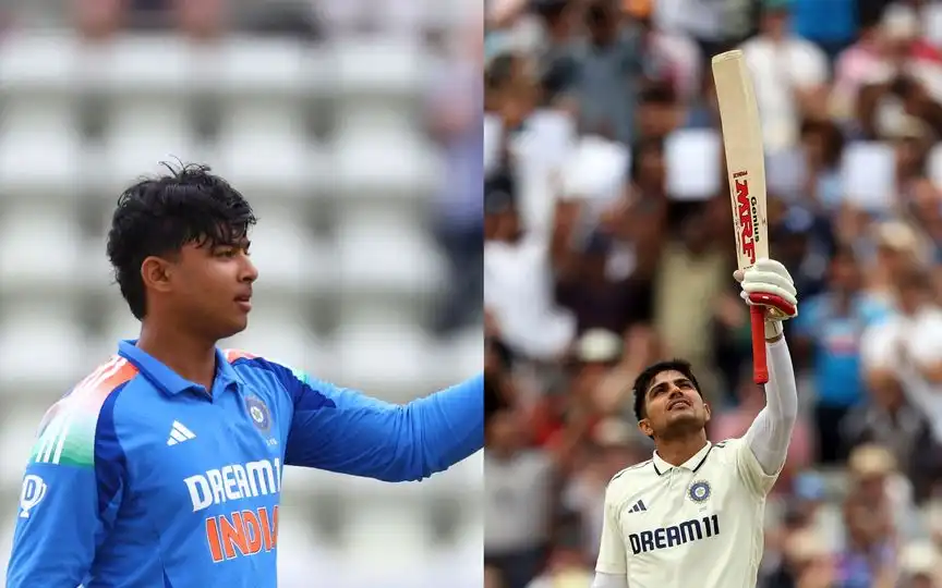 Vaibhav Suryavanshi gets inspired by Shubman Gill [Source: @Chiranjeev_Ydv1 and AP Photos]