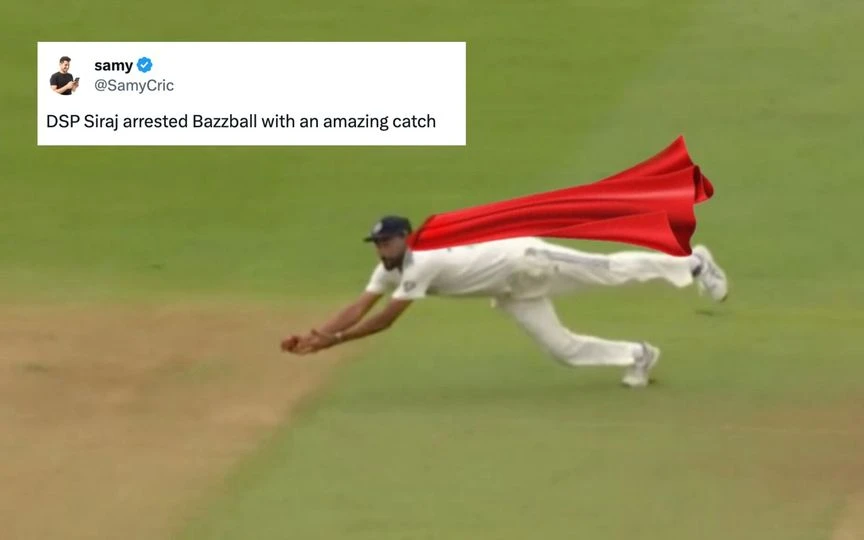 Siraj takes a tough catch against England [Source: @TheDailyUpdatee, @SamyCric/X.com]