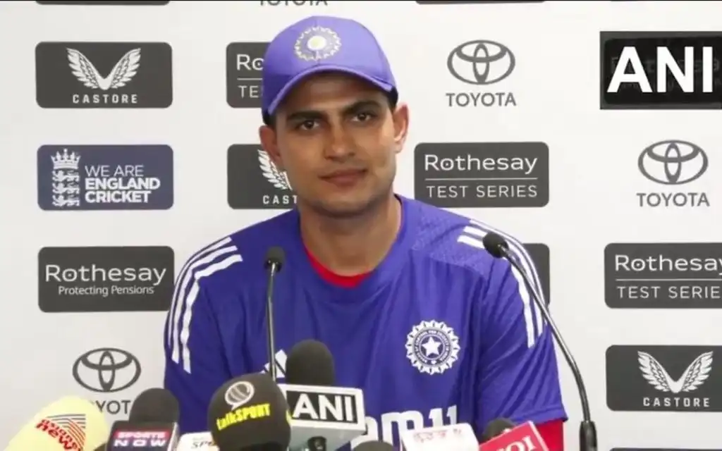 Shubman Gill at the press conference after Edgbaston win [Source: @mufaddal_vohra/x]