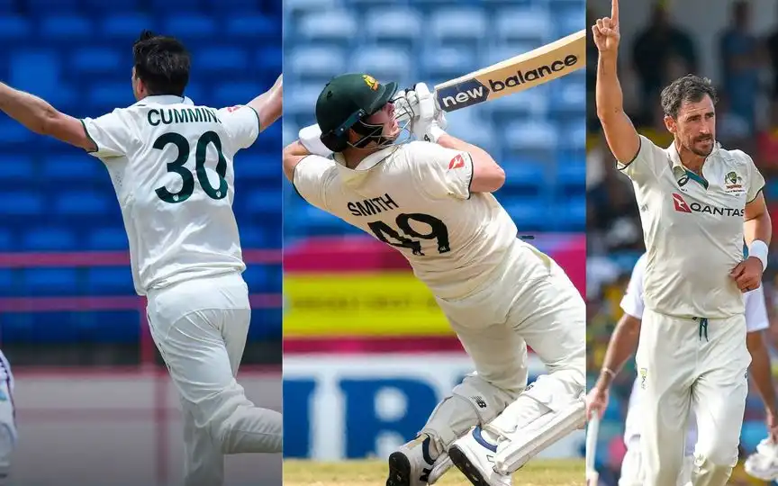 Pat Cummins, Steve Smith and Mitchell Starc (Source: @cricketcomau/X.com)