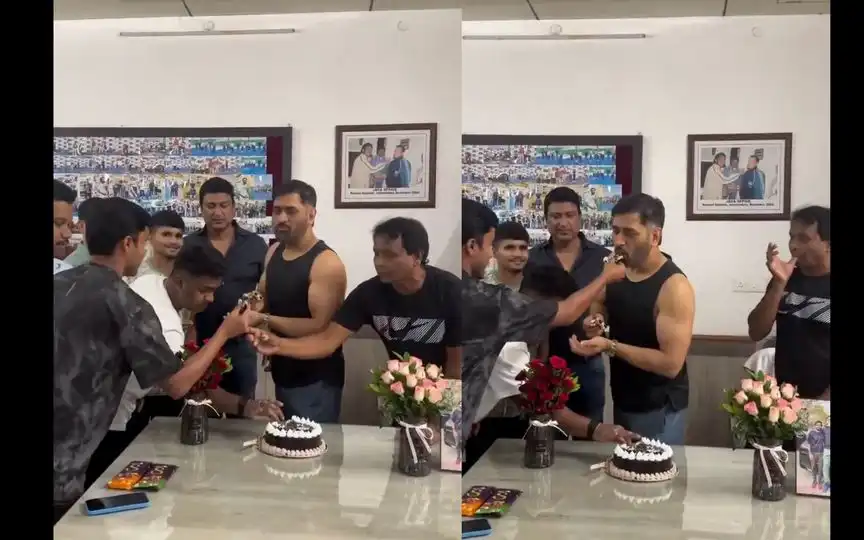 MS Dhoni's simple birthday celebration (Source:@WorshipDhoni,x.com)