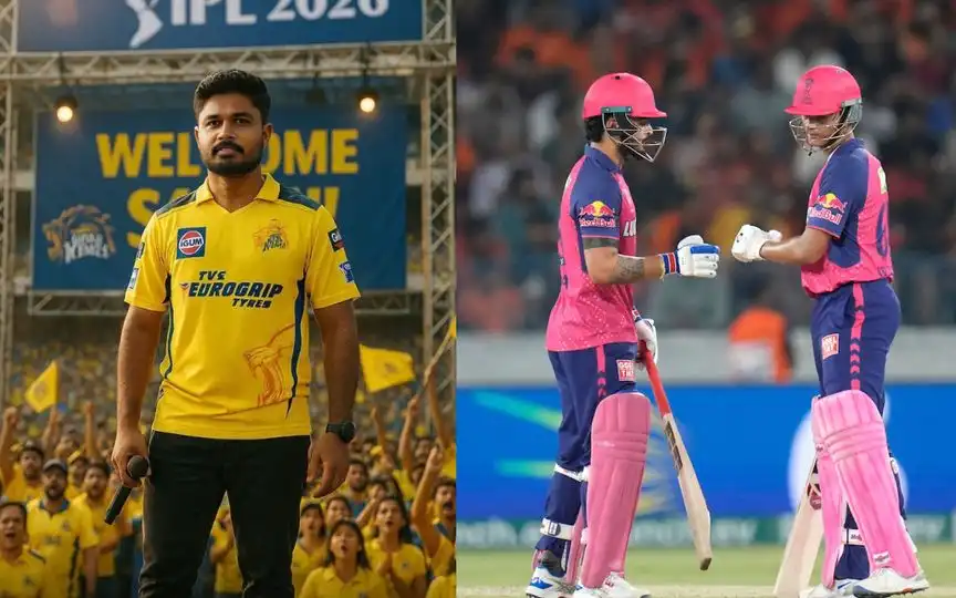 Sanju Samson (L) and Riyan Parag with Yashasvi Jaiswal (R) [Source: IPL and Onecricket/X.com]