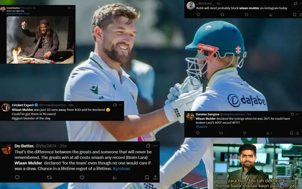 Wiaan Mulder declared South Africa's innings and internet roasted him [Source: Screengrabs]