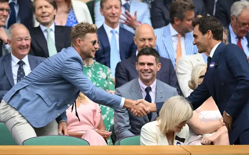 विंबलडन में जो रूट, एंडरसन - (स्रोत : @BBCSport/X.com)