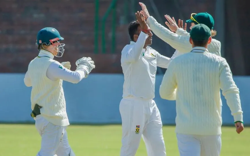 South Africa players celebrating a wicket on Day 3 [Source: @ProteasMenCSA/x]