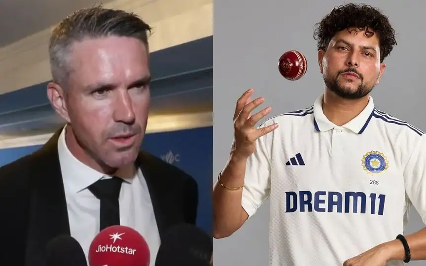 Kevin Pietersen and Kuldeep Yadav [Source: @ANI/X.com]