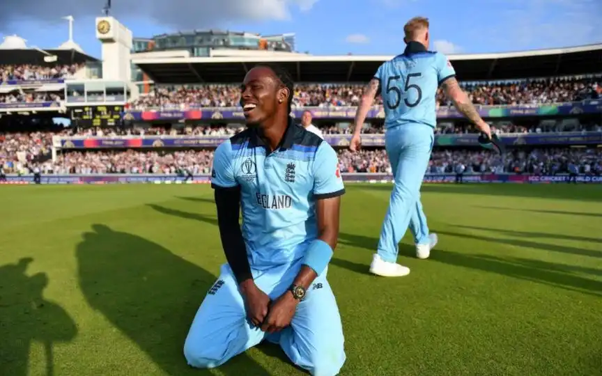Jofra Archer after winning 2019 World Cup. [Source - ICC/x.com]