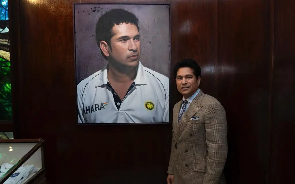 Sachin Tendulkar's portrait at Lord's Long Room [Source: @mufaddal_vohra/x.com]