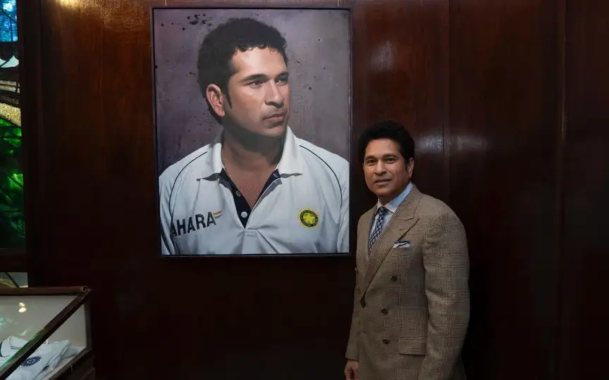 Sachin Tendulkar's portrait at Lord's Long Room [Source: @mufaddal_vohra/x.com]