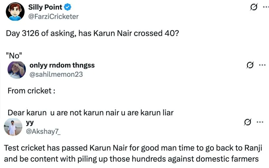 Fan tweets [Source: @FarziCricketer, @sahilmemon23, @Akshay7_/X.com]