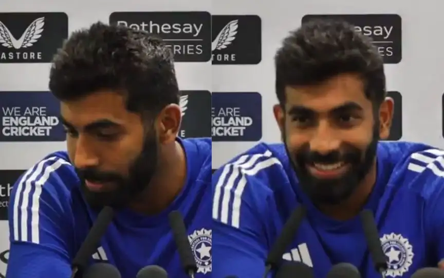 Jasprit Bumrah mid-interview [Source: @ESPNcricinfo/X.com]