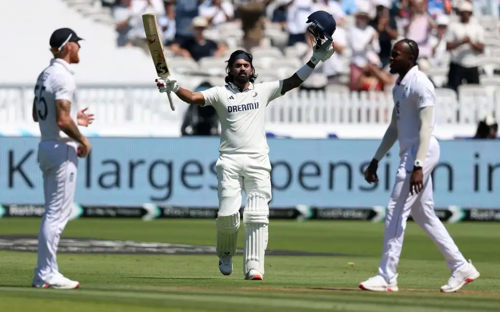 KL Rahul celebrating his century on Day 3 [Source: @BCCI/x]