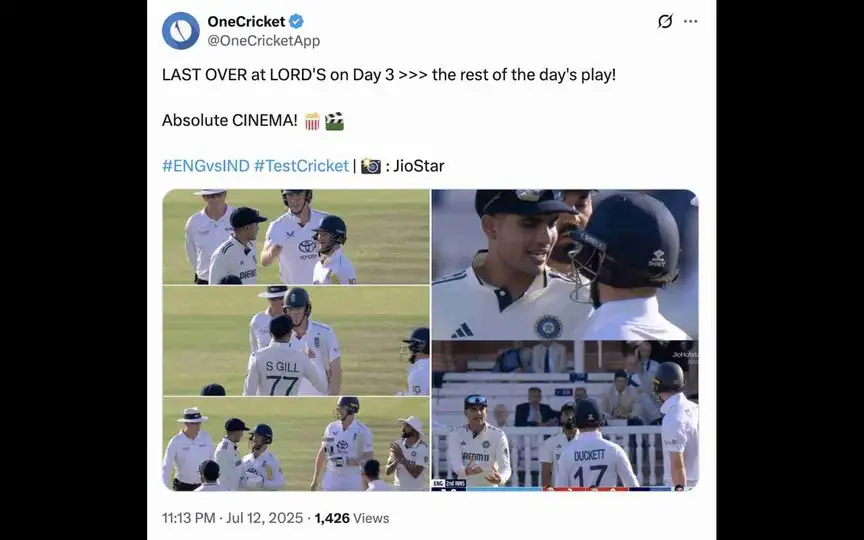 Scenes from final over of Day 3 (Source:@OneCricketApp/X.com)