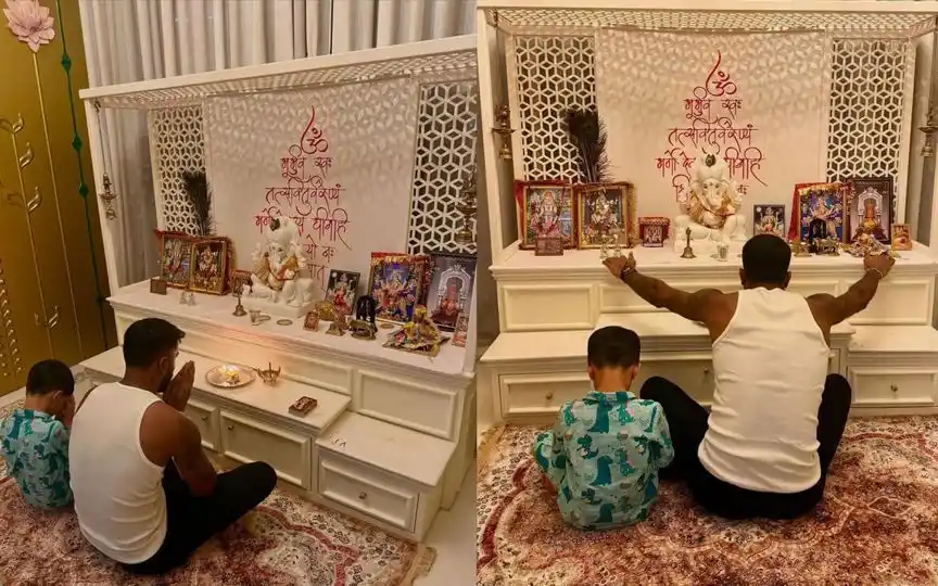 Hardik Pandya prays with his son Agastya [Source: @hardikpandya93/Instagram]