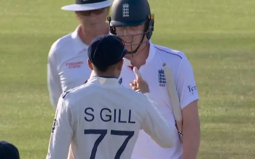 Shubman Gill pointing finger at Zak Crawley (Source:@wil12061164/X.com)