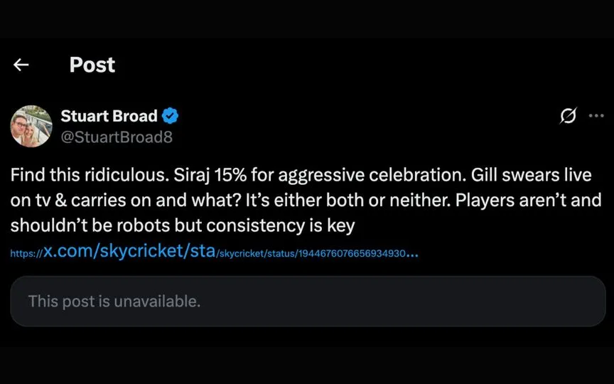 Stuart Broad Slams ICC’s Decision [Source: @StuartBroad8/X.com]