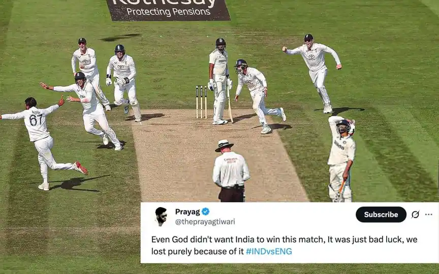 India lose Lord's Test vs England by 22 runs [Source: @HardCricketpix, @theprayagtiwari/X.com]
