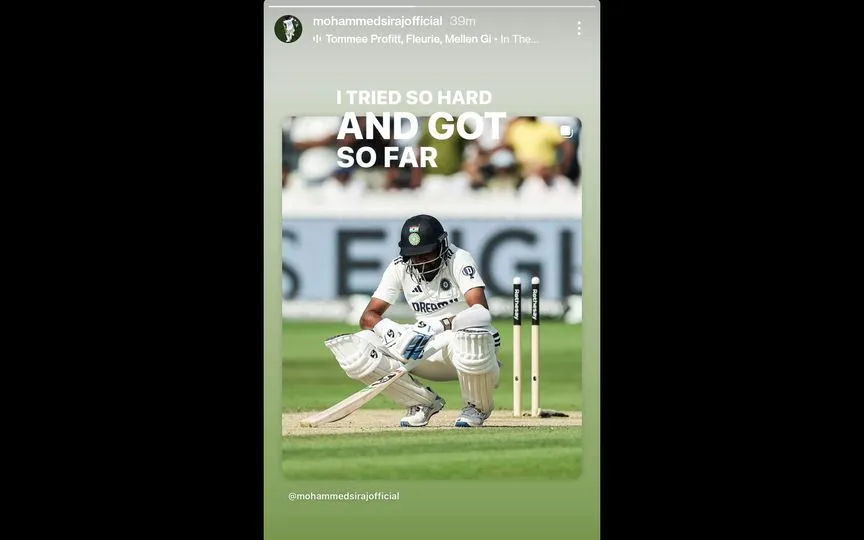 Mohammed Siraj's story on Instagram (Source:@mohammedsirajofficial/X.com)