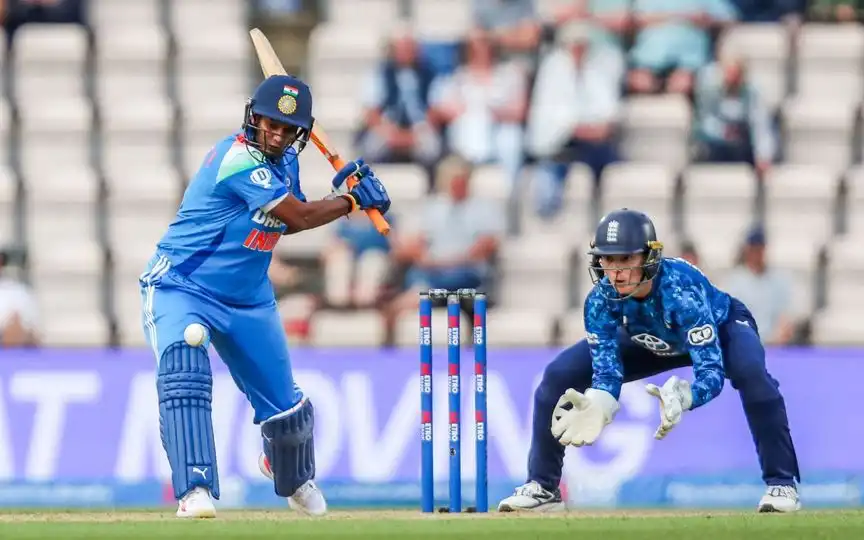 Deepti Sharma in action in the first ODI [Source: @BCCIWomen/x]