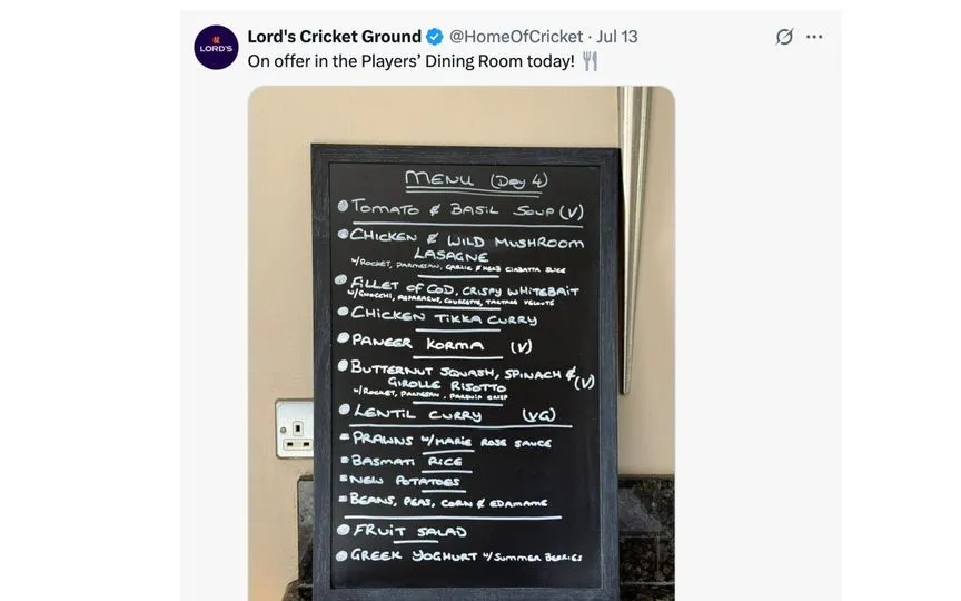 लॉर्ड्स लंच मेन्यू [स्रोत: @HomeOfCricket/X.com]