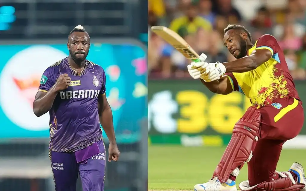 Andre Russell Playing For West Indies - (Source : @Johns/X.com)