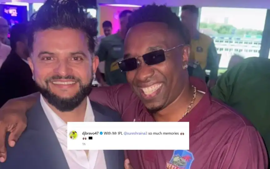Bravo Catches Up With Raina (Source: @CricCrazyJohns/x.com, @djbravo47/instagram.com)