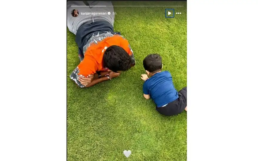 Jasprit Bumrah with son Angad [Source: @sanjanaganesan/Instagram]