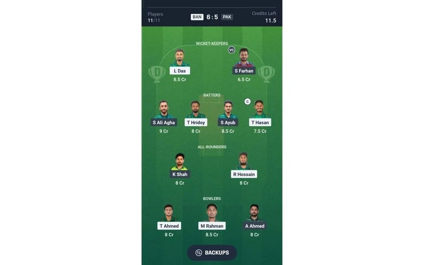 PAK vs BAN, 1st T20I: Dream11 Team 2 [Source: @Dream11 App]
