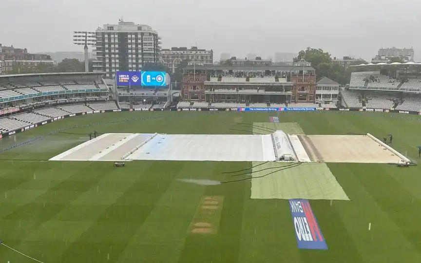 Rain plays spoilsport at Lord's [Source: @henrymoeranBBC/X.com]
