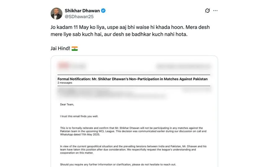 Shikhar Dhawan's tweet [Source: @SDhawan25/X.com]