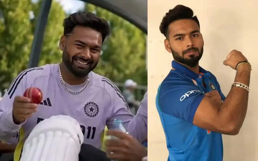 Rishabh Pant's iconic silver chain and bracelet (X.com/@RishabhPant17 & @riseup_pant17)