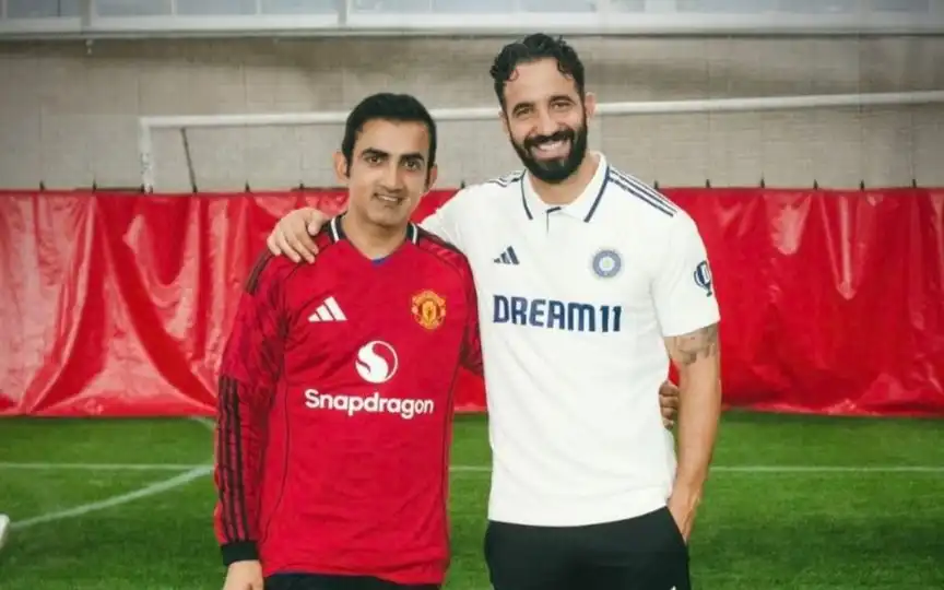 Gautam Gambhir with Manchester United boss Ruben Amorim [Source: @CricCrazyJohns/X.com]