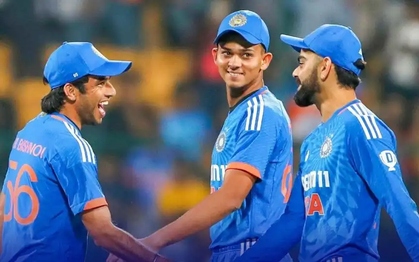 Ravi Bishnoi, Yashasvi Jaiswal and Virat Kohli (Source: @BCCI/X.com)
