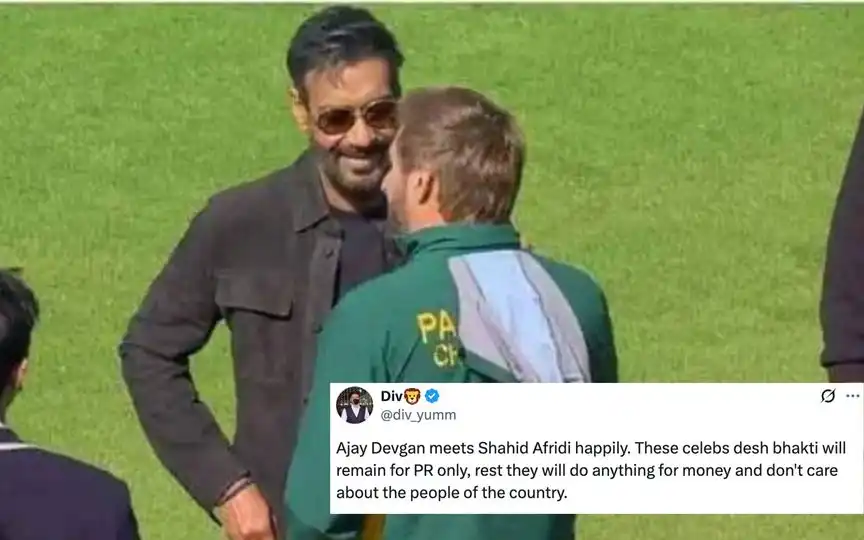 Bollywood actor Ajay Devgn trolled for meeting Shahid Afridi [Source: @div_yumm/X.com]