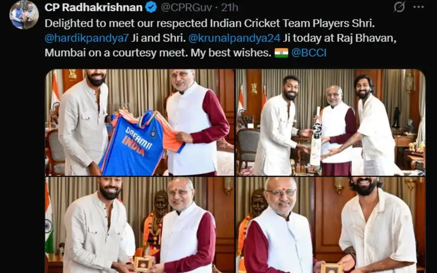 Hardik and Krunal Pandya visit Maharashtra governor [Source: @CPRGuv/X.com]