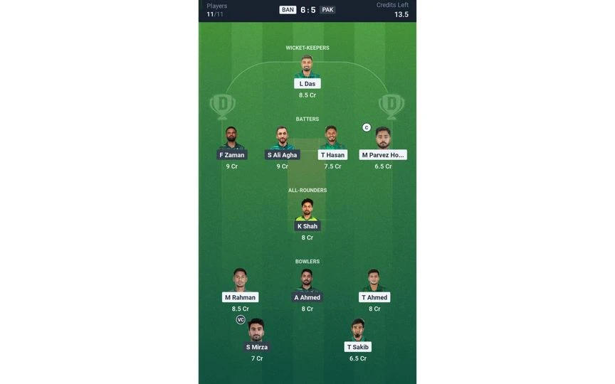 BAN vs PAK, 2nd T20I: Dream11 Team 2 [Source: @Dream11 App]
