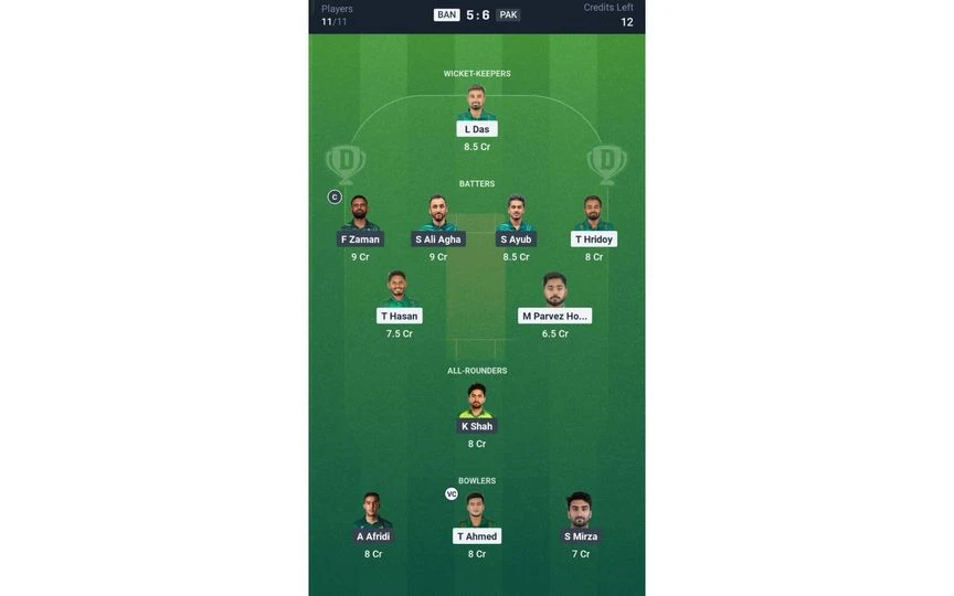 BAN vs PAK, 2nd T20I: Dream11 Team 1 [Source: @Dream11 App]