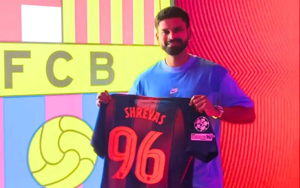 Shreyas Iyer in FC Barcelona. [Source - @FCBarcelona/x.com]