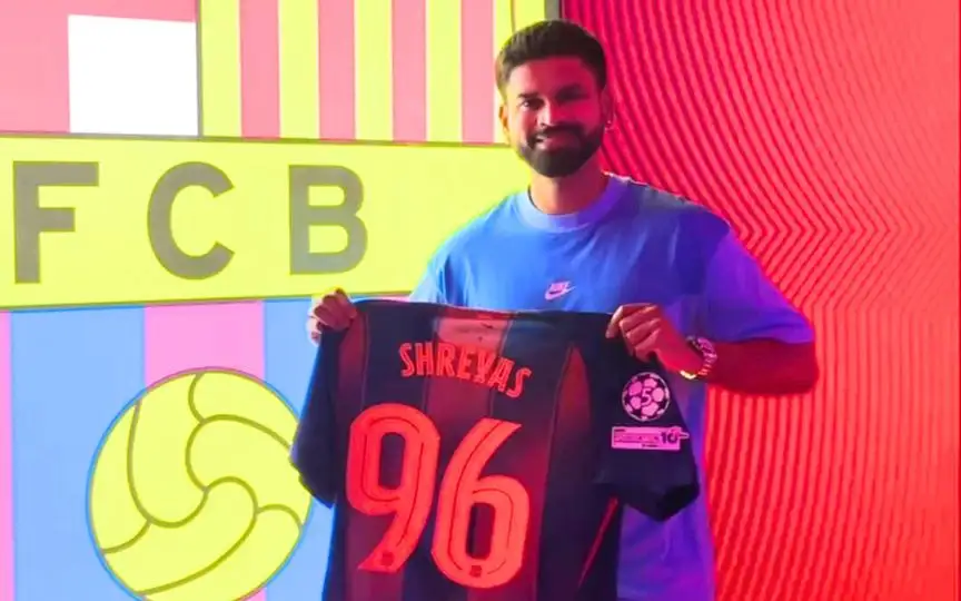 Shreyas Iyer in FC Barcelona. [Source - @FCBarcelona/x.com]